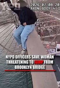 NYPD officers perform a miraculous rescue on the Brooklyn Bridge, saving a woman’s life after she threatened to jump to her death. Emergency Service Unit officers climbed to the top of the bridge to talk to the woman in crisis, waiting nearly an hour for the opportunity to get her to safety. When the moment was right, they safely pulled her back from the edge and brought her back to solid ground unharmed.
