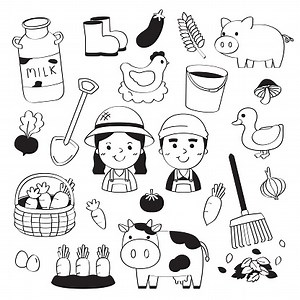 Doodle Farm. Hand drawing styles with Farmer character.
