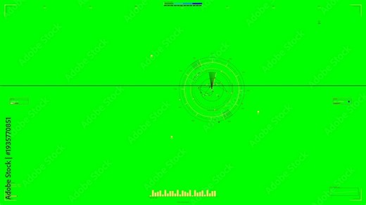 Green screen animation for war documentary showing targeting system with spinning dials and radar elements for sci-fi and war film use