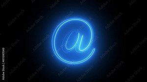 At-sign internet technology symbol with waves in black background.E-mail at neon symbol .