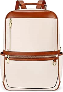 WESTBRONCO Leather Laptop Backpack Purse for Women 15.6 inch Computer Backpack Beige