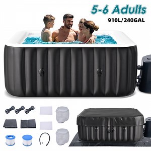 Lilypelle Inflatable Hot Tub,72" X 72" X 26" Portable Blow up Hot Tub Square for 4-6 Person，Portable Outdoor Spa with 130 Bubble Jets and Built in Heater Pump, Filter