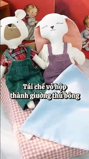 Easy DIY Doll bed/How to make Barbie bed out of cardboard Tái chế giường cho thú bông từ hộp carton