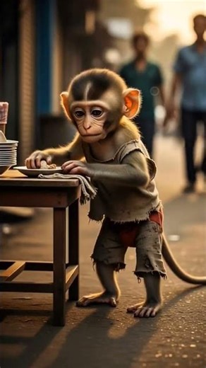 👉 Poor Monkey Watches Kids Birthday, Then Fulfills His Own Dream 🎂🐒#trending #viral #ai #reels