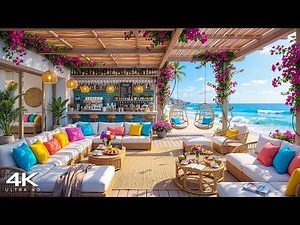 Morning Beach Cafe Ambience with Cheerful Bossa Nova Jazz & Ocean Wave Sounds for Relax, Work, Study