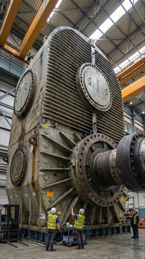 This Massive Gear System Handles Insane Power Loads 💥 Ever wondered how massive power plants, steel mills, and industrial machines handle extreme loads every second? ⚙️🏭 This gigantic industrial gearbox is designed to transmit enormous torque, controlling and converting raw mechanical power that drives some of the world’s heaviest operations. From energy production to heavy manufacturing, machines like this are the hidden backbone of modern industry. Seeing it beside workers shows just how ins