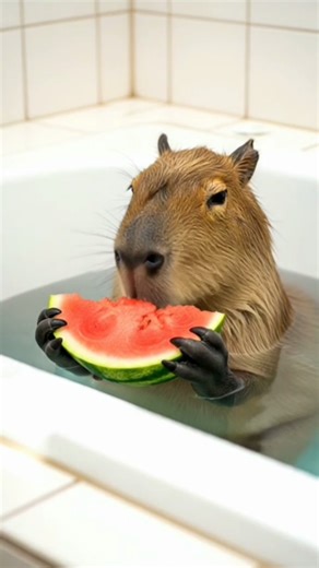 Capybara Eating Watermelon In A Bathtub 🛁