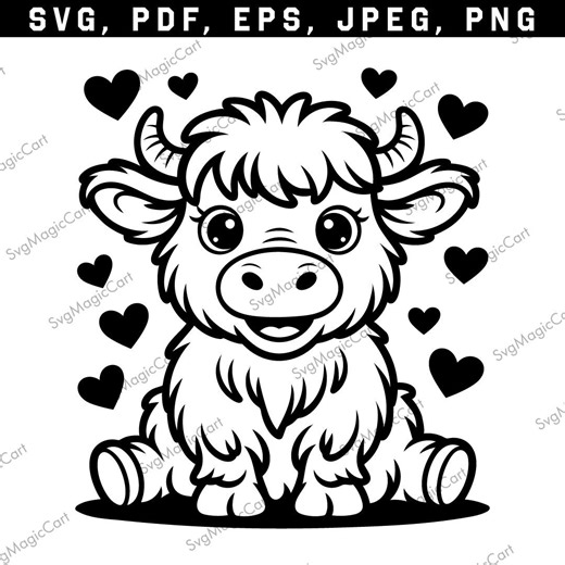 Highland Cow SVG: Doodle Line Art Cut File for Cricut and Silhouette (digital Files) - Etsy