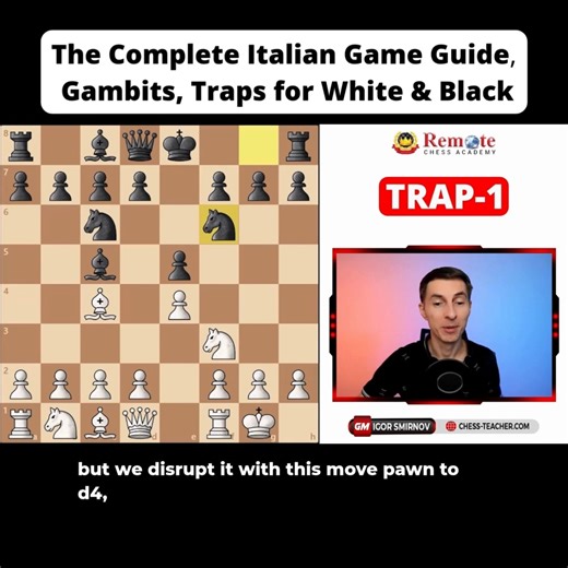 New Video Out! What You’ll Learn in This Video👇 ✅ 5 deadly traps for White that create instant attacking chances ✅ 5 dangerous counter-traps for Black that reverse the pressure ✅ How to exploit common mistakes in the Italian Game ✅ How to spot and avoid traps your opponents set against you ✅ Tactical ideas that can bring you quick, satisfying wins #chess #chesslessons #chesslife #chesstraps | Remote Chess Academy