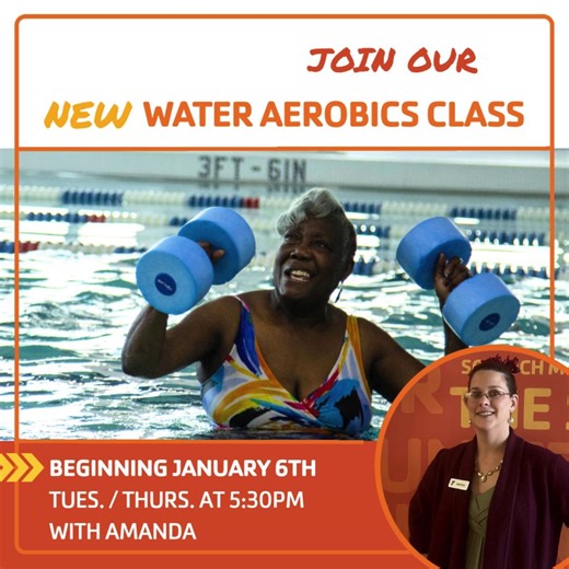 🗓️ Starting TOMORROW! We’re launching a brand new Water Aerobics class on January 6th. Join Amanda every Tuesday & Thursday at 5:30 PM for a workout that’s gentle on the body and great for the heart. Start the year strong—see you in the pool! 💦 | Orangeburg County YMCA