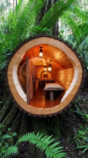 Carving a Bunk Bed Hotel Inside a Massive Jungle Log! 🪵🛏️ This log is so huge they fit two full-sized beds inside! The craftsmanship to carve those bunk beds directly from the walls is incredible. 🤯 This is the ultimate jungle sleepover spot. Are you taking the top bunk or the bottom bunk? Tag your roommate! 👇 #woodworking #primitive #bunkbeds #logcabin #jungle #survival #tinyhome #satisfying #asmr #architecture | Primeval Architecture