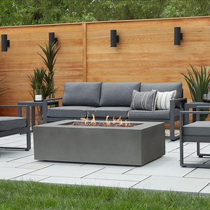 Villa Flora 51 Inch Rectangular MGO Natural Gas Fire Pit in Gray by Lakeview Outdoor Designs : BBQGuys