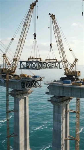 How Do They Build Massive Bridges In The Ocean 😱🌉 #shorts #engineering #bridges #science #facts
