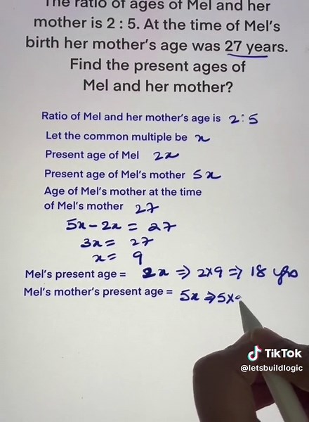 Ratio and proportion- word problem - Find the preseny ages of Mel and her mother #ratioandproportion #maths #gcsemaths #gcse #mathsprep #wordproblems #mathswordproblems #mathswork #letsbuildlogic #fyp