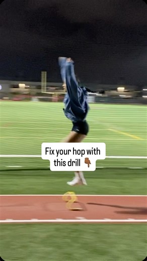 Long Jump | Triple Jump | College Recruiting on Instagram: "Hop touch drill 👇🏾 Slow down your hop to gain distance. Place a 6” hurdle half the distance of your hop and let that leg drop This is one of three drills I use to make elite jumpers. Comment “jump” and I’ll send you my top three jumps."