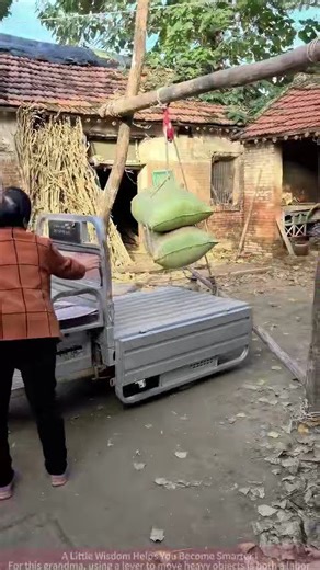 Rural Life Skill: Grandma Moves Heavy Bags with a Lever!