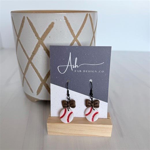 Handmade Polymer Clay Earrings - Baseball Half Bow Earrings - Etsy
