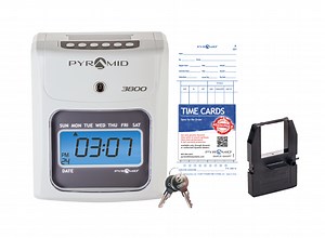 Pyramid Time Systems, 3800 Auto Totaling Time Clock, Small Business Bundle Includes 3800 time Clock, 50 time Cards, 1 Ink Ribbon & 2 Security Keys