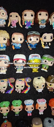 How do you display your Kinder joy Funko pops collection? Stranger Things custom DIY hand painted Kinder joy Funko pop characters Ted Wheeler Holly Wheeler Joyce Byers Bob Newby Will Byers Dustin Henderson Yuri Ismaylov Billy Hargrove Max Mayfield Vecna Henry Creel Mr Whatsit Victor Creel Kali Prasad Eleven Jane Hopper Mileven goth emo punk El Robin Buckley scoops Ahoy uniform and Hawkins band uniform Vickie Dunne Steve Harrington Barbara Holland Barb Argyle Pizza guy Chrissy Cunningham Eddie Mu