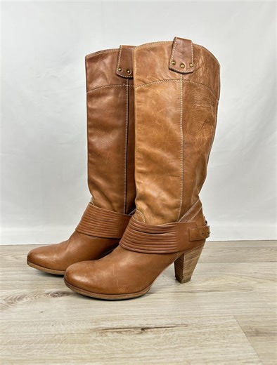 Vintage Cognac Brown Leather Knee Boots: Italian Boho Slouch Style - Etsy UK