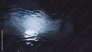 The stream of water that flows and reflects complex ripples in the gloom