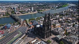 Cologne Cathedral, largest Gothic church in Northern Europe. Aerial
