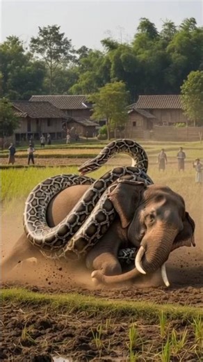 Village Field Python Attack on Elephant 🐍 #shorts #snake #shortsfeed