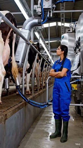 milking cow on commercial Dairy farm # use of automatic milking machine🚀