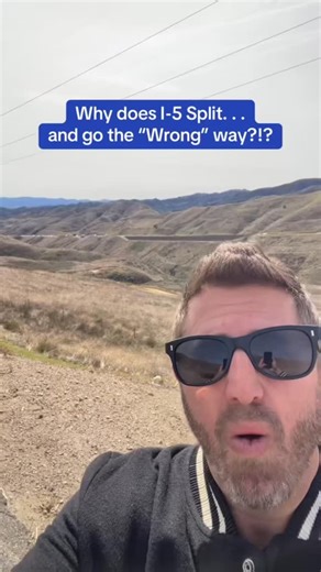 Heading towards the Grapevine near Castaic, Interstate 5 splits and cars drive on the wrong side of a huge ravine. So why does I-5 split. . .and go the “Wrong” way?!? Let’s get into it! | L.A. in a Minute