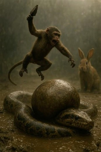Swamp Hero! Monkey vs. Giant Python in a Thrilling Rabbit Rescue