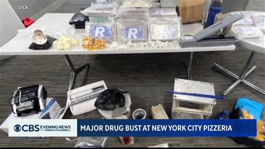 2.9K views · 20 reactions | Police arrested three men for allegedly operating a drug ring in a Bronx pizzeria across from a school. About 100 pounds of drugs, including cocaine, fentanyl, heroin, and oxycodone, with an estimated $4 million street value, were seized by investigators. | CBS Evening News | Facebook