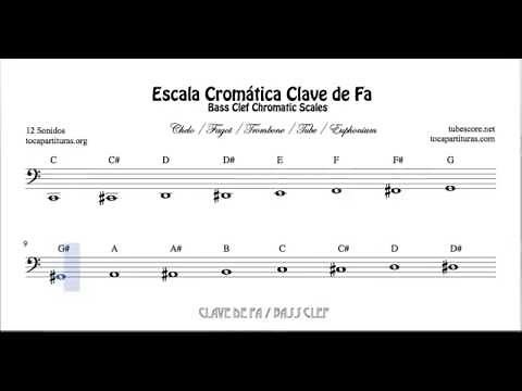 Chromatic Scale in Bass Clef - All Notes Sheet Music Beginners Cello Bassoon Trombone Tube Euphonium