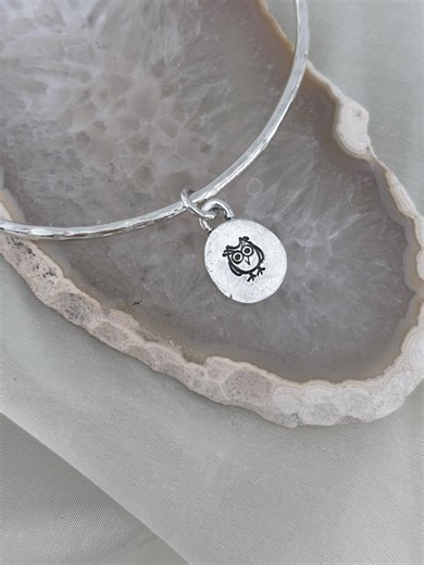 Owl Sterling Silver Bangle, Bracelet, Jewelry, Boho, Chic, Simple, Charm Bracelet - Etsy