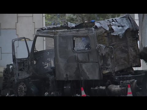 1 man dead after semi-truck crash, fire under overpass in downtown Cincinnati