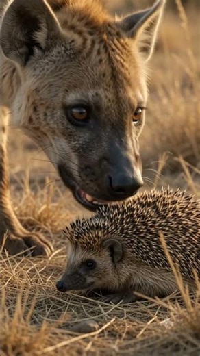 He Thought It Was Easy Prey... 🦔#wildlife #hyena #hedgehog #nature #animalfacts #wildanimals #shorts
