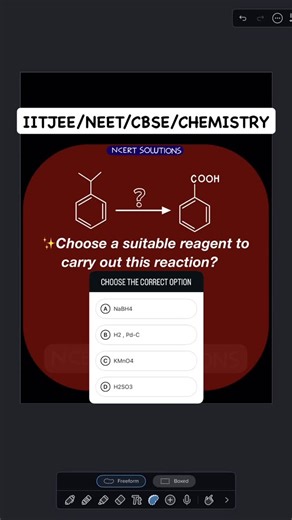 SOLUTIONS(chemistry) on Instagram: "Choose a suitable reagent to carry out given reaction: A. NaBH4 B. H2 , Pd-C C. KMnO4 D.H2SO3 #chemistry #organicchemistry #kmno4 #nabh4 #benzoicacid #oxidation #neet #iitjee #india #dubai #cbse #science #uae"