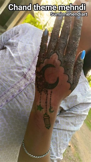 chand theme mehndi design back hand 👌🌙⭐#mehndi #eid #arabic #hennatatto #ytshorts #aestheic #views