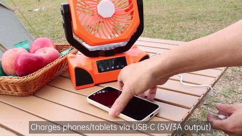 20000mAh Portable Camping Fan Rechargeable,Max 68 Hrs Runtime Battery Operated Tent Fans with LED Lantern,5 Wind Speeds,4 Timer Modes,Desk Fan for Travel,Power Outages (Orange)
