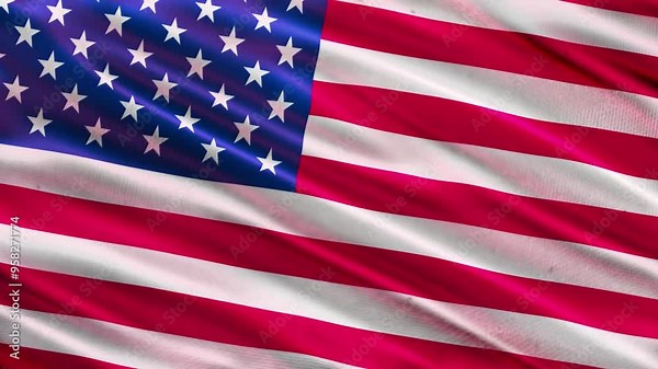 Realistic flag of united states in 3d animation Seamless looping, detailed fabric texture 4k resolution motion graphic background