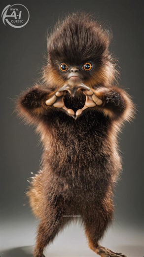 A cute furry creature forms a heart with its hands, spreading love and surprise with a sweet expression that melts hearts everywhere. #funnyvideo #cutemoment #furrycreature #heartgesture #adorable | A-i