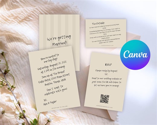 Modern Calligraphy Wedding Invitation Suite | Minimalist Design (digital Download) - Etsy