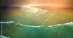 AERIAL 4K: Tropical beach video loop showing seamless never ending footage with aerial bird eye view of green foaming ocean waves crushing against the sandy coast line Stock Video