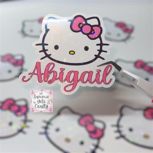 Waterproof Hello Kitty Name Sticker, Holographic Vinyl Decal - Etsy