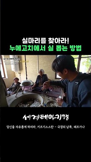 실 뽑는 장면은 처음 봐요;; #세계테마기행 #키르기스스탄 #실크 #누에고치 #실마리