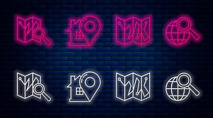 Set line Map pointer with house, Folded map with location marker,...