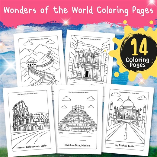 Wonders of the World Coloring Book: 14 Landmark Pages (PDF Download) - Etsy
