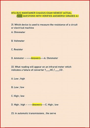 Mta Bus Maintainer Chassis Exam Newest Actual Questions With video