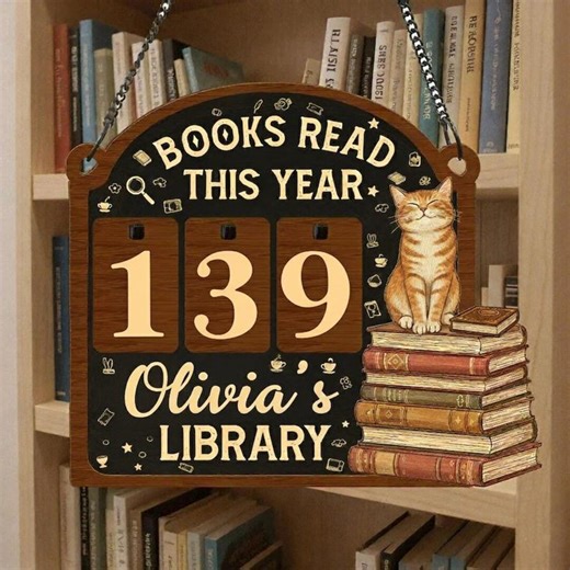 Personalized Books Read Tracker Sign: Cozy Cat Library Decor - Etsy