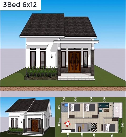 82K views · 884 reactions | Small House Plan 6x12 Meter 3 Beds 1 bath reel | Just 4you | Facebook