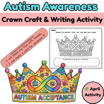 Autism Awareness Crown Craft SEL Coloring Writing Activity April Classroom
